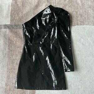 Badass Steele brand faux patent leather one-shoulder mini dress